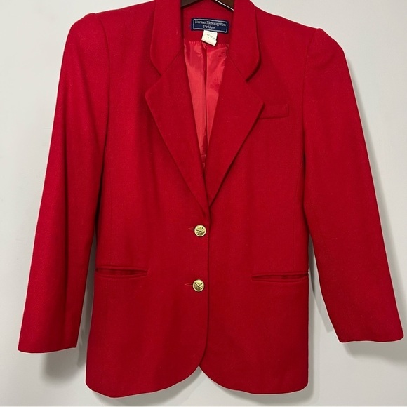 Vintage red wool preppy classic cinched waist blazer jacket single button sz 4 - Picture 14 of 16